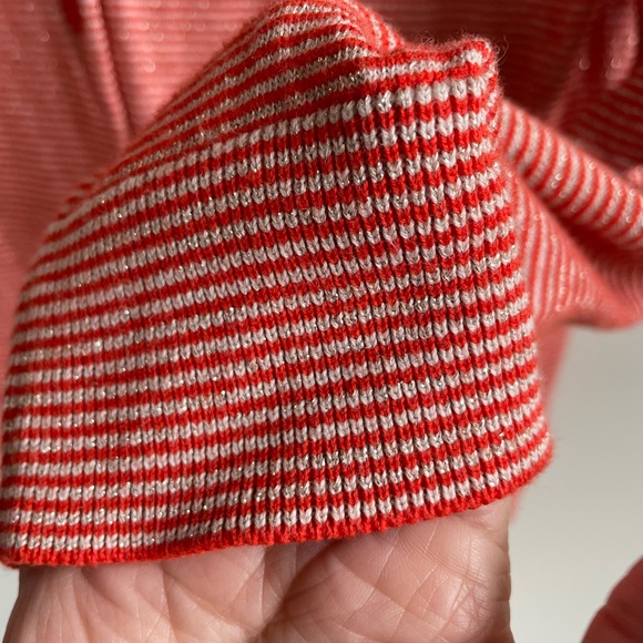 TALBOTS PETITE ORANGE CREAM METALLIC GOLD CARDIGAN  BUTTON FRONT RIUND NECK - Picture 5 of 8